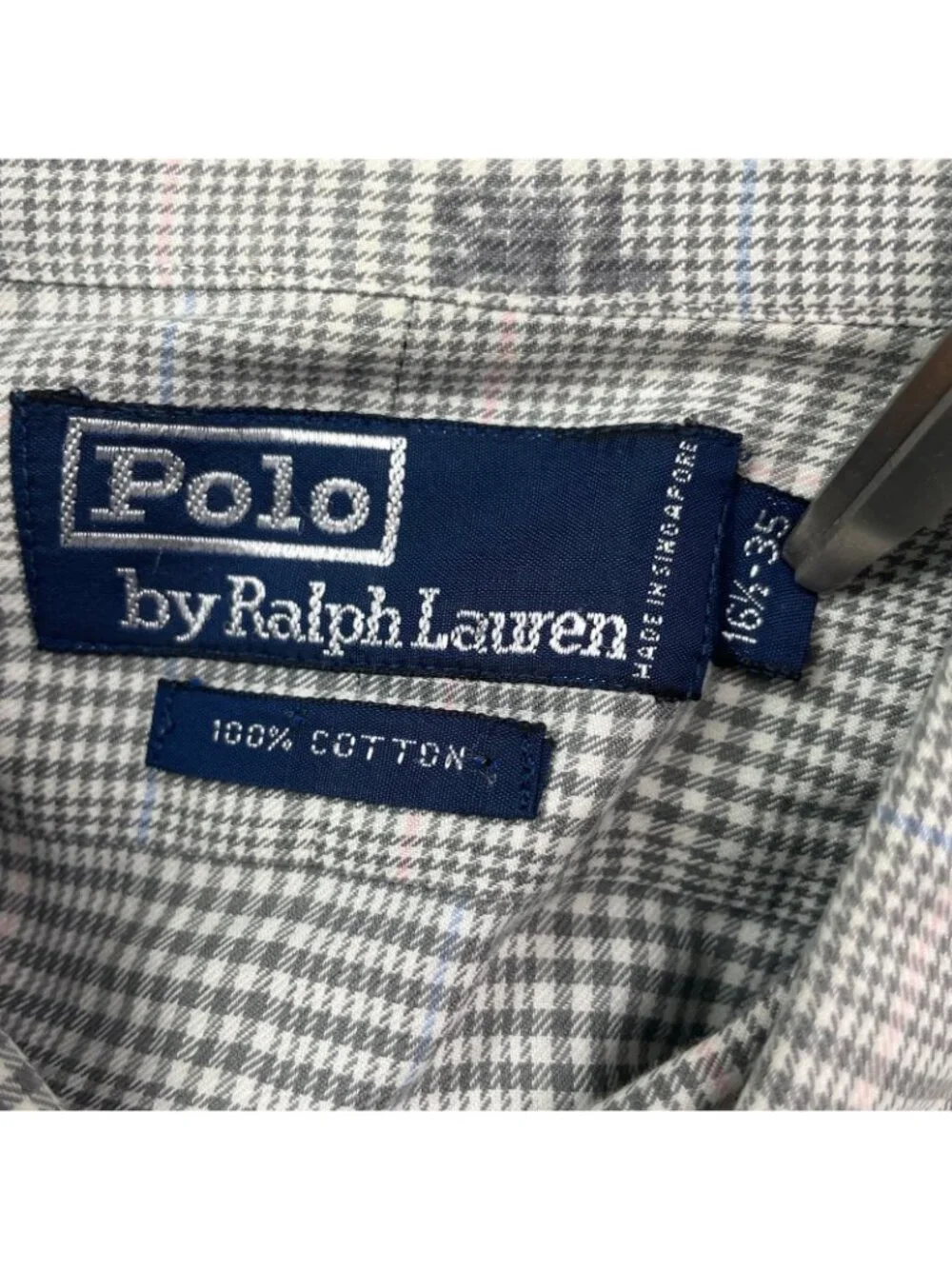 VTG Polo Ralph Lauren Men's 100% Cotton Dress Shirt Gray Plaid • 16.5 | 34-35